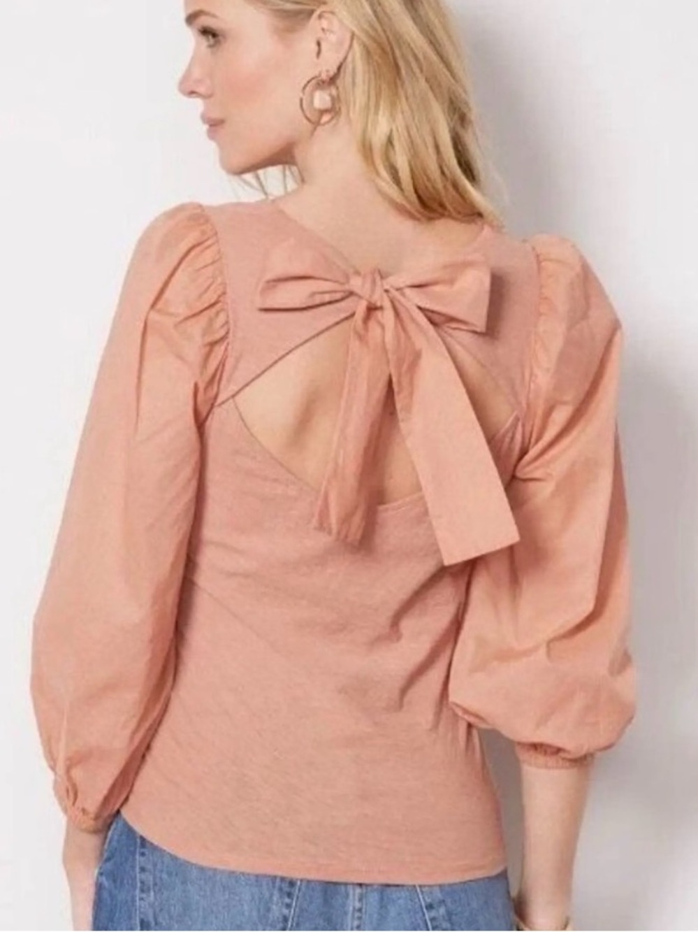 Nation LTD Shalom Puff Sleeve Tie Back Top Blouse Women’s Small 100% Pima Cotton